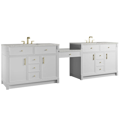 Bellshire 120" Dual Vanity Set with 24" Make-Up Counter, Bright White w/3 cm Eternal Jasmine Pearl Silestone Top, view 5