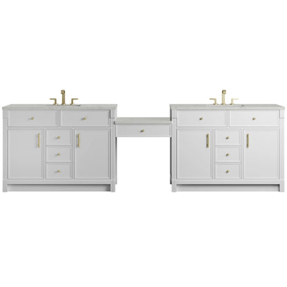 Bellshire 120" Dual Vanity Set with 24" Make-Up Counter, Bright White w/3 cm Lime Delight Silestone Top