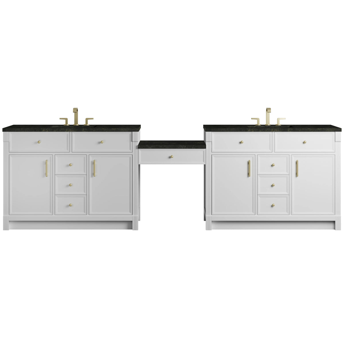Bellshire 120" Dual Vanity Set with 24" Make-Up Counter, Bright White w/3 cm Phantome Eclos Top