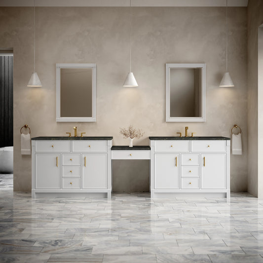 Bellshire 120" Dual Vanity Set with 24" Make-Up Counter, Bright White w/3 cm Phantome Eclos Top, view 2