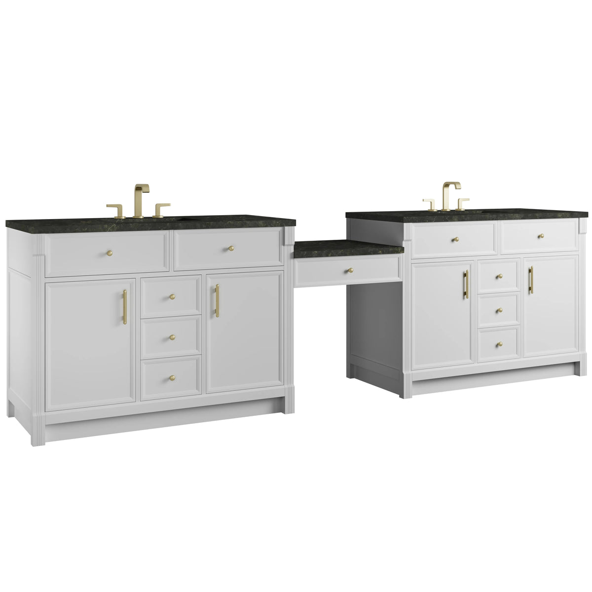 Bellshire 120" Dual Vanity Set with 24" Make-Up Counter, Bright White w/3 cm Phantome Eclos Top, view 5