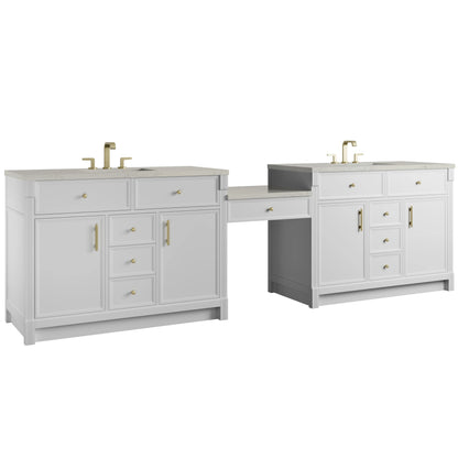 Bellshire 120" Dual Vanity Set with 24" Make-Up Counter, Bright White w/3 cm Siberian Silestone Top, view 5