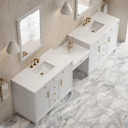 Bellshire 120" Dual Vanity Set with 24" Make-Up Counter, Bright White w/3 cm White Zeus Silestone Top, view 4