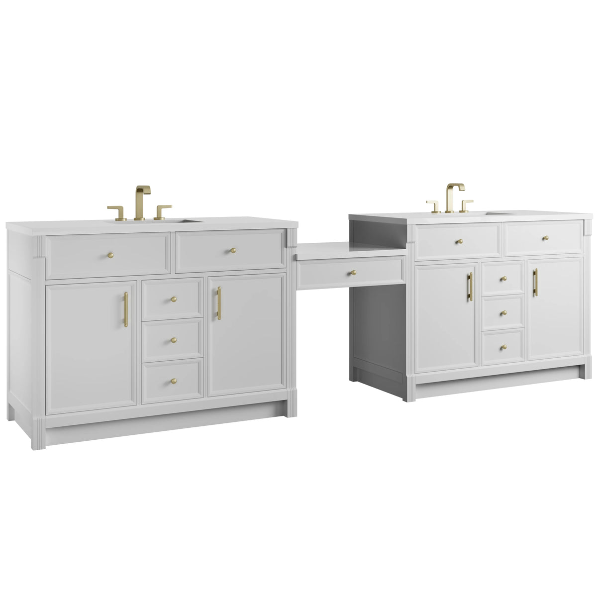 Bellshire 120" Dual Vanity Set with 24" Make-Up Counter, Bright White w/3 cm White Zeus Silestone Top, view 5