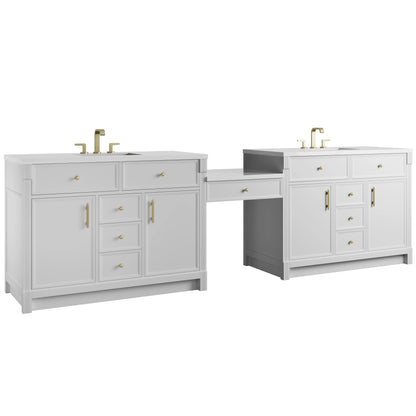 Bellshire 120" Dual Vanity Set with 24" Make-Up Counter, Bright White w/3 cm White Zeus Silestone Top, view 5