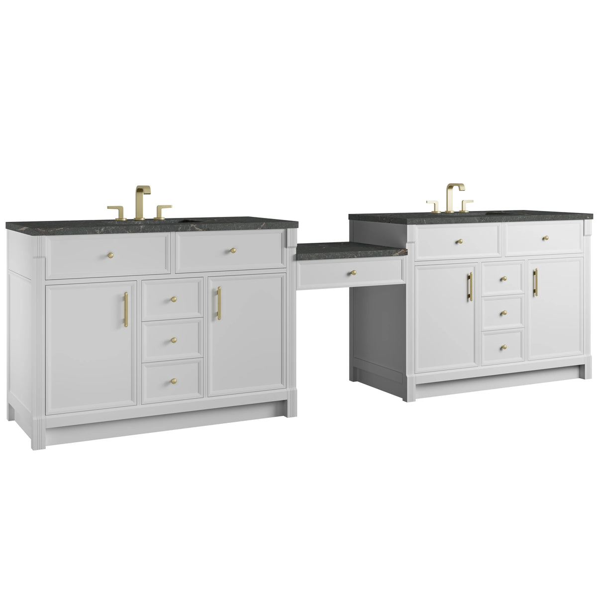 Bellshire 120" Dual Vanity Set with 24" Make-Up Counter, Bright White w/3 cm Parisien Bleu Silestone Top w/Free, view 5