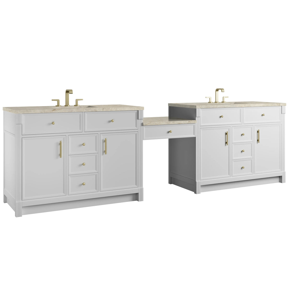 Bellshire 120" Dual Vanity Set with 24" Make-Up Counter, Bright White w/3 cm Tajnar Eclos Top w/FreePower Wirel, view 5