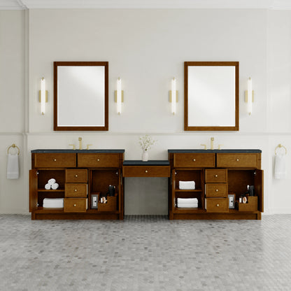 Bellshire 120" Dual Vanity Set with 24" Make-Up Counter, Honey Oak w/3 cm Charcoal Soapstone Silestone Top, view 3