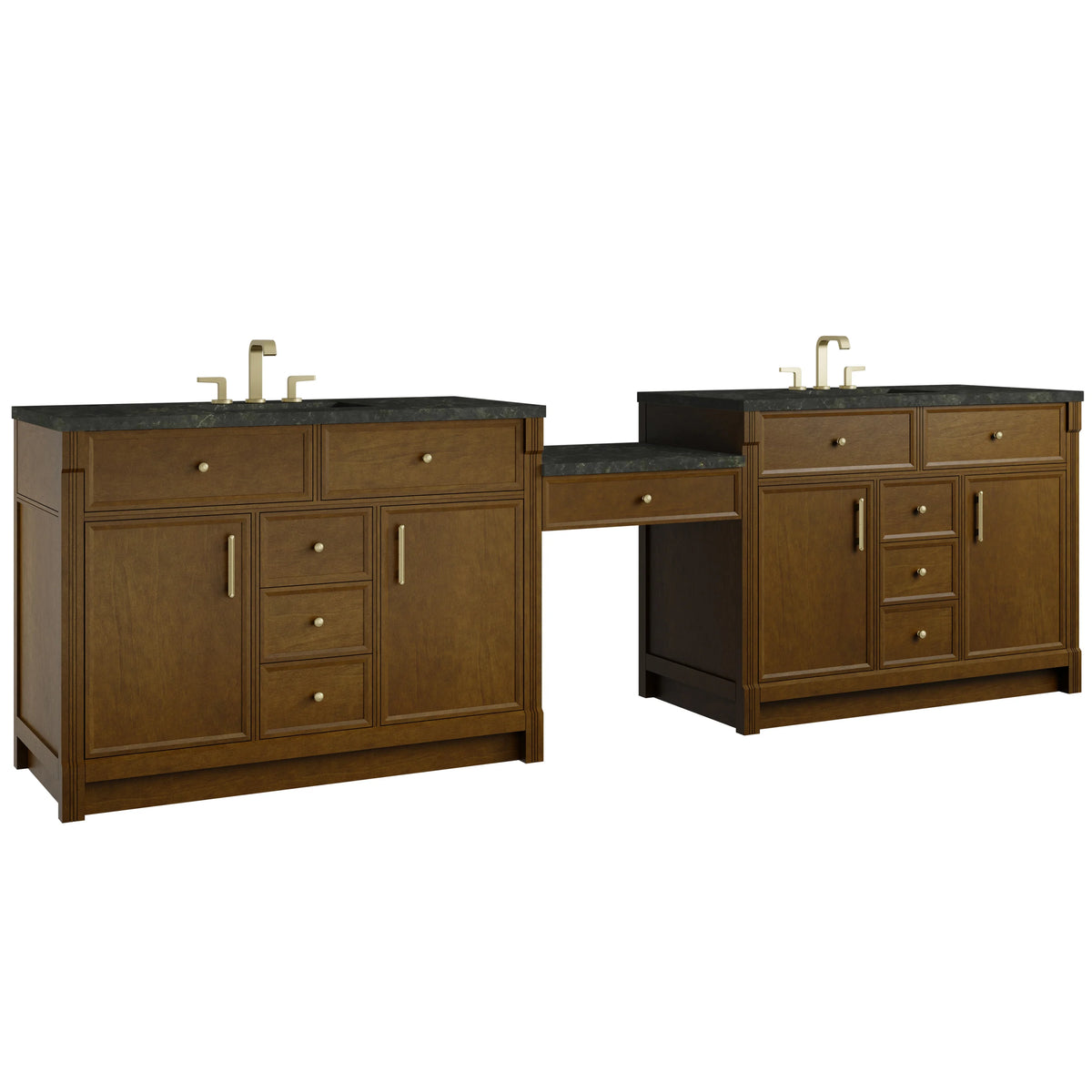 Bellshire 120" Dual Vanity Set with 24" Make-Up Counter, Honey Oak w/3 cm Phantome Eclos Top, view 5