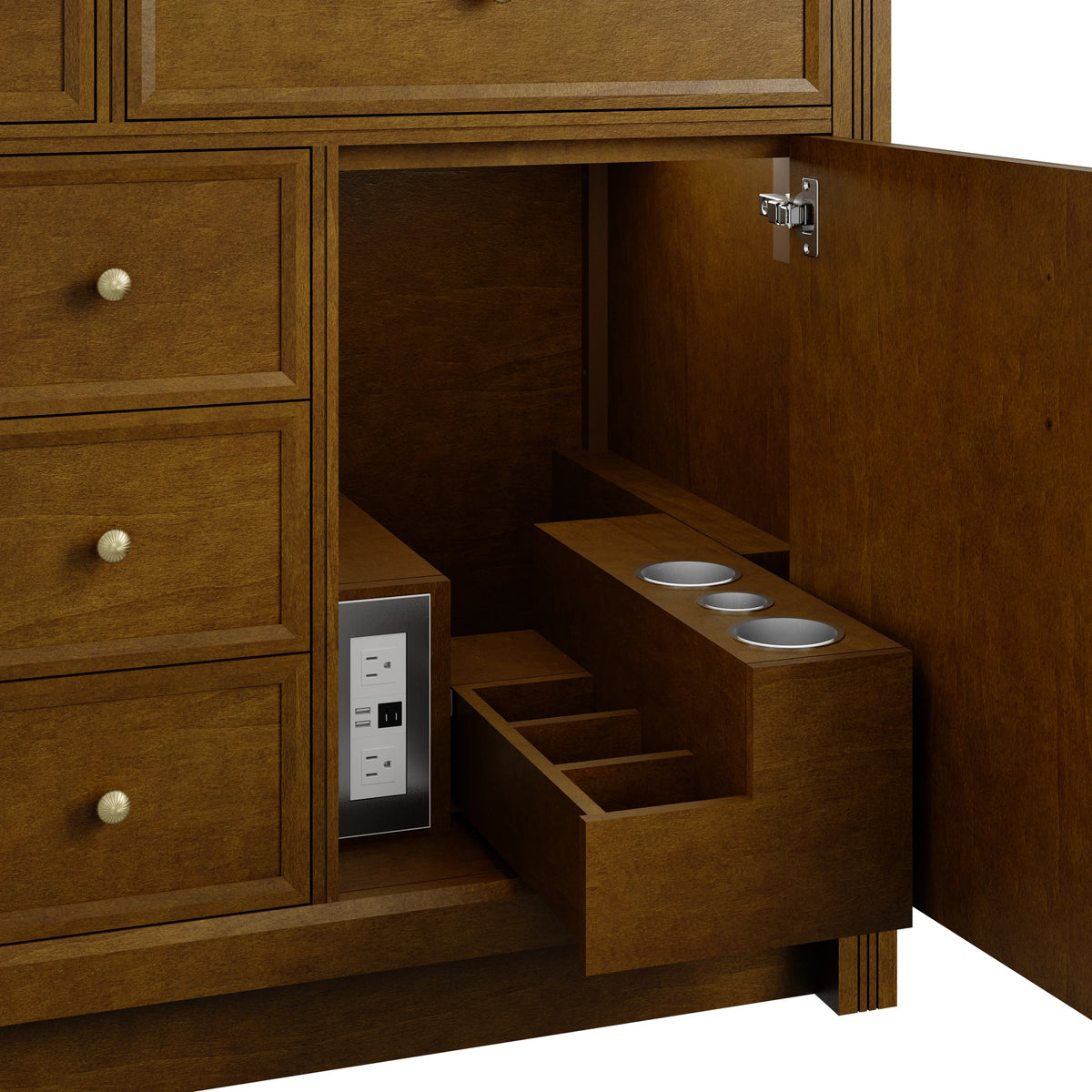 Bellshire 120" Dual Vanity Set with 24" Make-Up Counter, Honey Oak w/3 cm Parisien Bleu Silestone Top w/FreePow, view 8