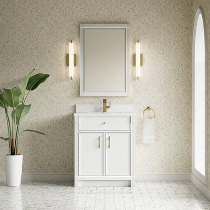 Bellshire 30" Single Vanity, Bright White w/ Single Hole 3 CM White Zeus Silestone Top and Matching Backsplash, view 4