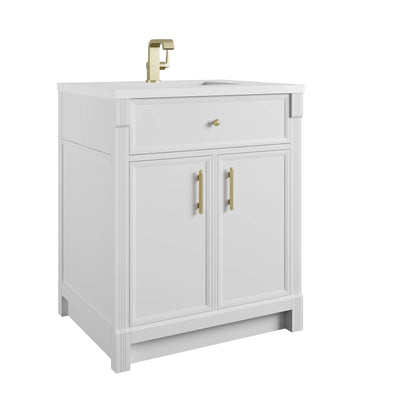 Bellshire 30" Single Vanity, Bright White w/ Single Hole 3 CM White Zeus Silestone Top and Matching Backsplash, view 8