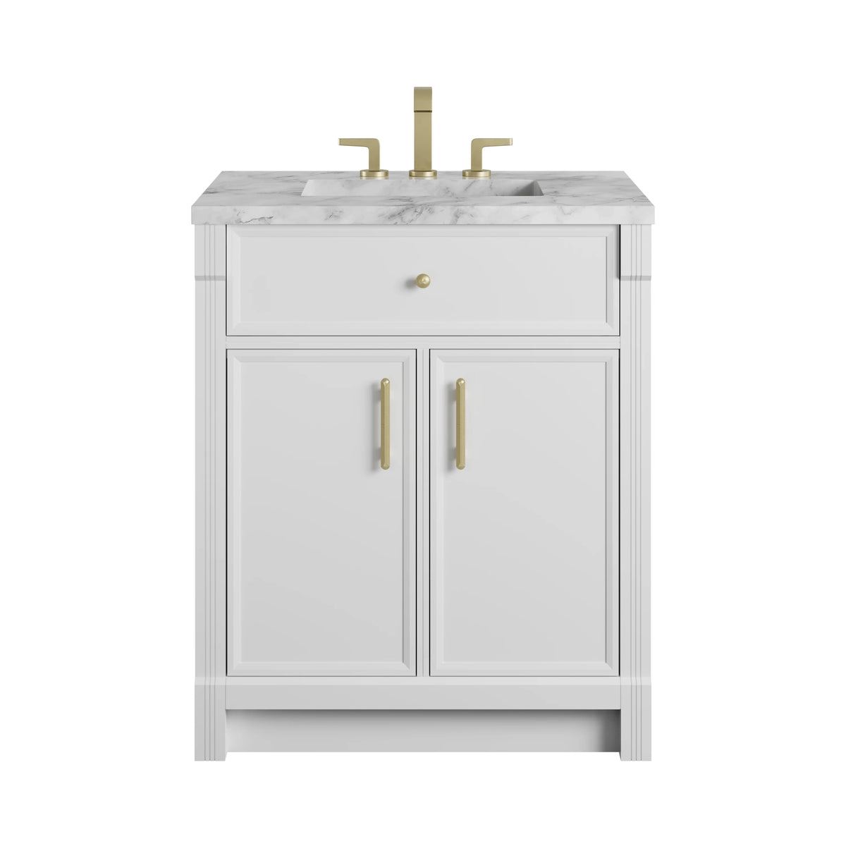 Bellshire 30" Single Vanity, Bright White w/ 3 CM Carrara Marble Top