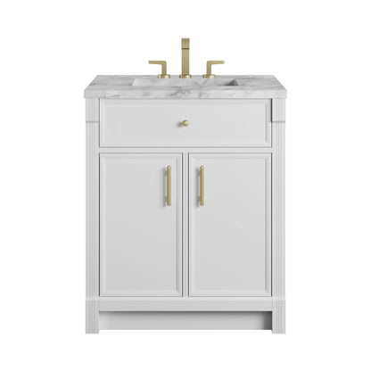 Bellshire 30" Single Vanity, Bright White w/ 3 CM Carrara Marble Top