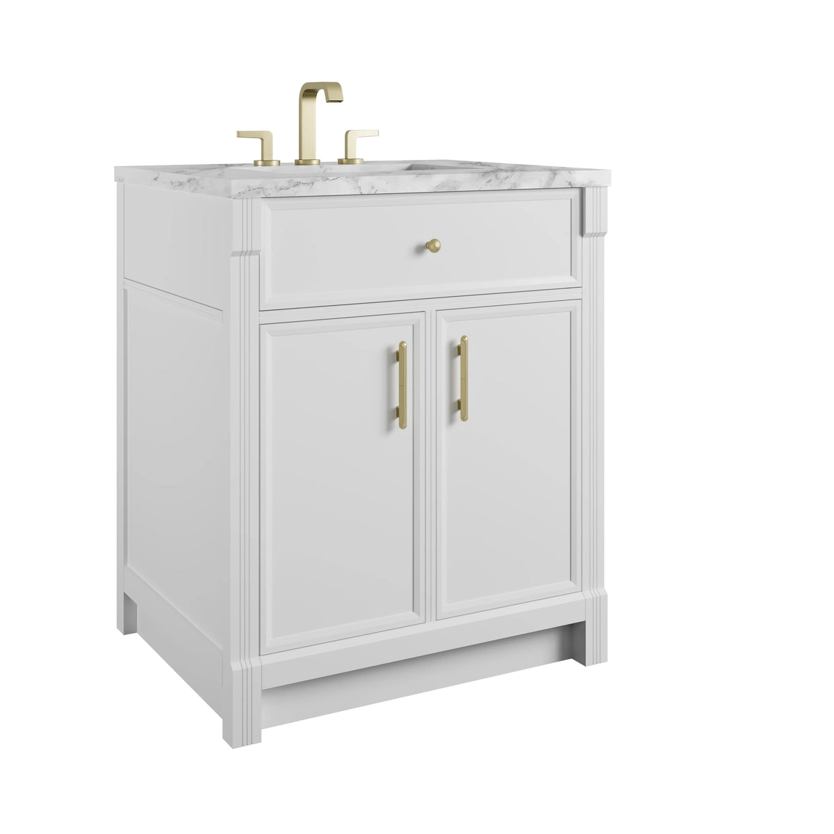 Bellshire 30" Single Vanity, Bright White w/ 3 CM Carrara Marble Top, view 10