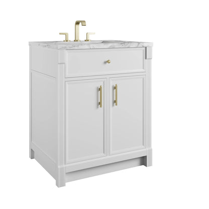 Bellshire 30" Single Vanity, Bright White w/ 3 CM Carrara Marble Top, view 10