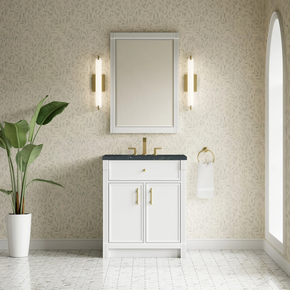 Bellshire 30" Single Vanity, Bright White w/ 3 CM Charcoal Soapstone Silestone Top, view 3