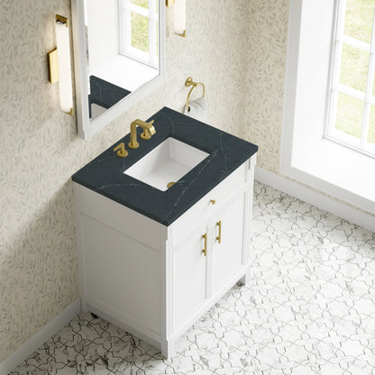 Bellshire 30" Single Vanity, Bright White w/ 3 CM Charcoal Soapstone Silestone Top, view 7
