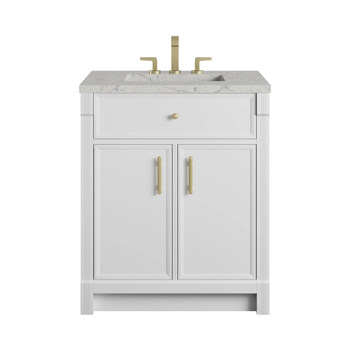 Bellshire 30" Single Vanity, Bright White w/ 3 CM Eternal Jasmine Pearl Silestone Top