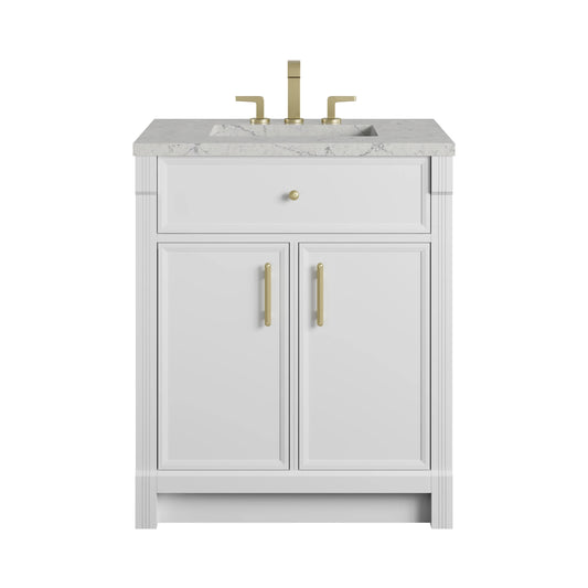 Bellshire 30" Single Vanity, Bright White w/ 3 CM Eternal Jasmine Pearl Silestone Top
