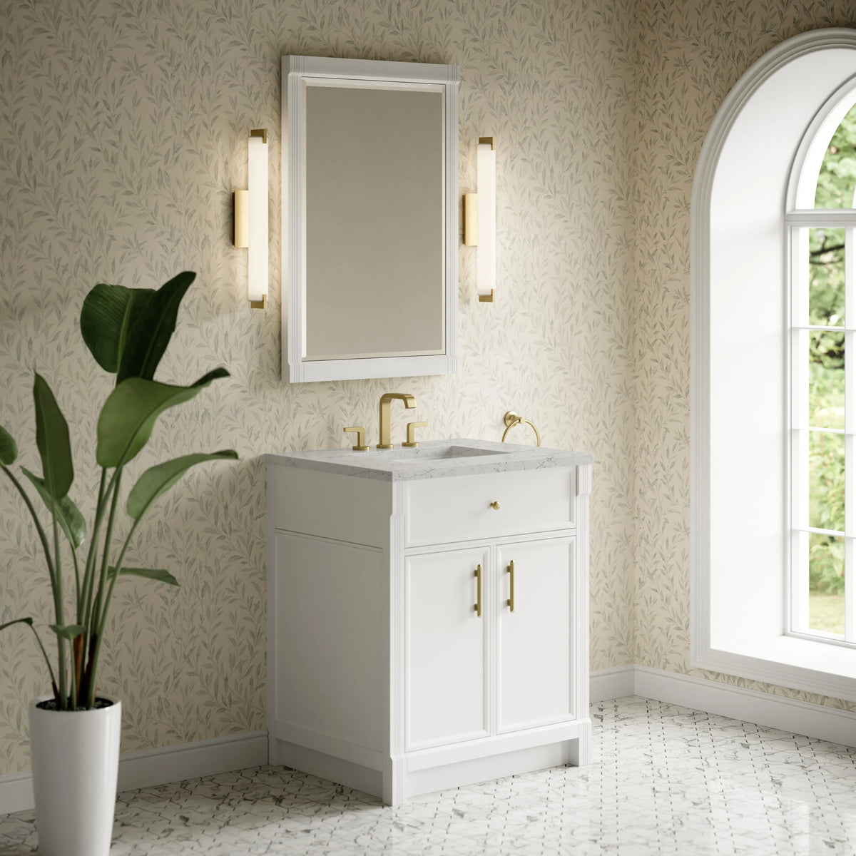 Bellshire 30" Single Vanity, Bright White w/ 3 CM Eternal Jasmine Pearl Silestone Top, view 4