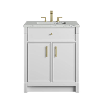 Bellshire 30" Single Vanity, Bright White w/ 3 CM Ethereal Noctis Silestone Top