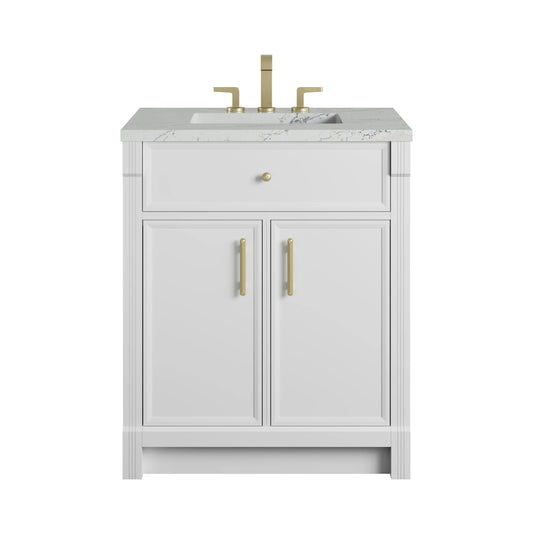 Bellshire 30" Single Vanity, Bright White w/ 3 CM Ethereal Noctis Silestone Top