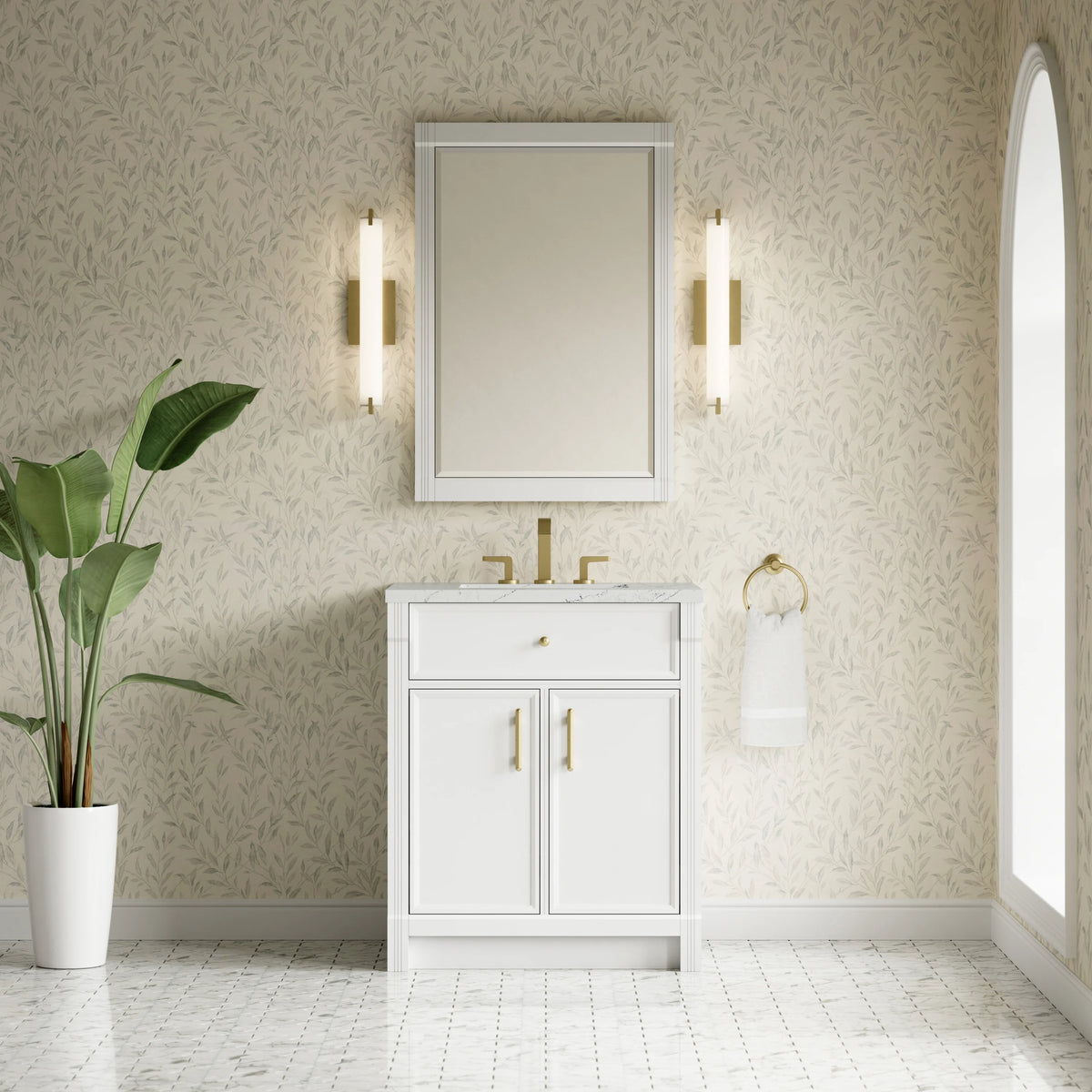 Bellshire 30" Single Vanity, Bright White w/ 3 CM Ethereal Noctis Silestone Top, view 3