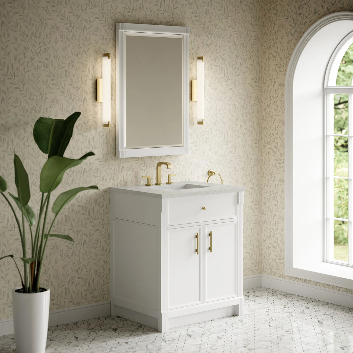 Bellshire 30" Single Vanity, Bright White w/ 3 CM Lime Delight Silestone Top, view 4