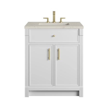 Bellshire 30" Single Vanity, Bright White w/ 3 CM Siberian Silestone Top