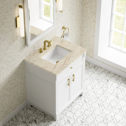 Bellshire 30" Single Vanity, Bright White w/ 3 CM Tajnar Eclos Top, view 7