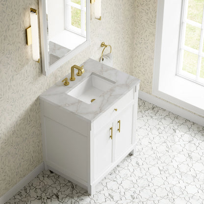 Bellshire 30" Single Vanity, Bright White w/ 3 CM Victorian Silver Silestone Top, view 7