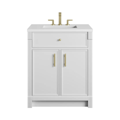 Bellshire 30" Single Vanity, Bright White w/ 3 CM White Zeus Silestone Top