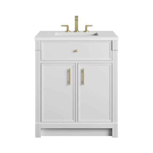 Bellshire 30" Single Vanity, Bright White w/ 3 CM White Zeus Silestone Top