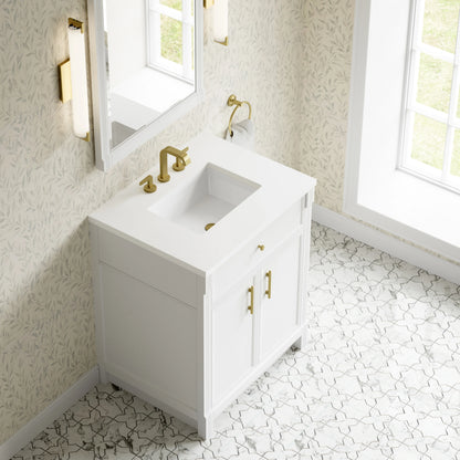 Bellshire 30" Single Vanity, Bright White w/ 3 CM White Zeus Silestone Top, view 10