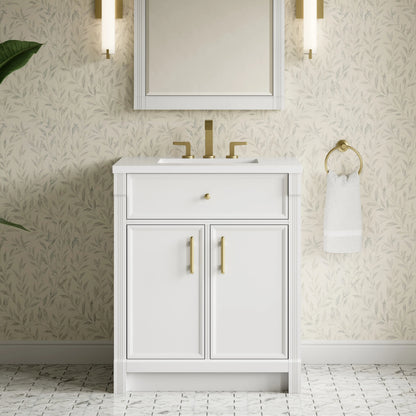 Bellshire 30" Single Vanity, Bright White w/ 3 CM White Zeus Silestone Top, view 4