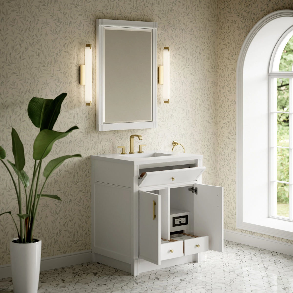 Bellshire 30" Single Vanity, Bright White w/ 3 CM White Zeus Silestone Top, view 7