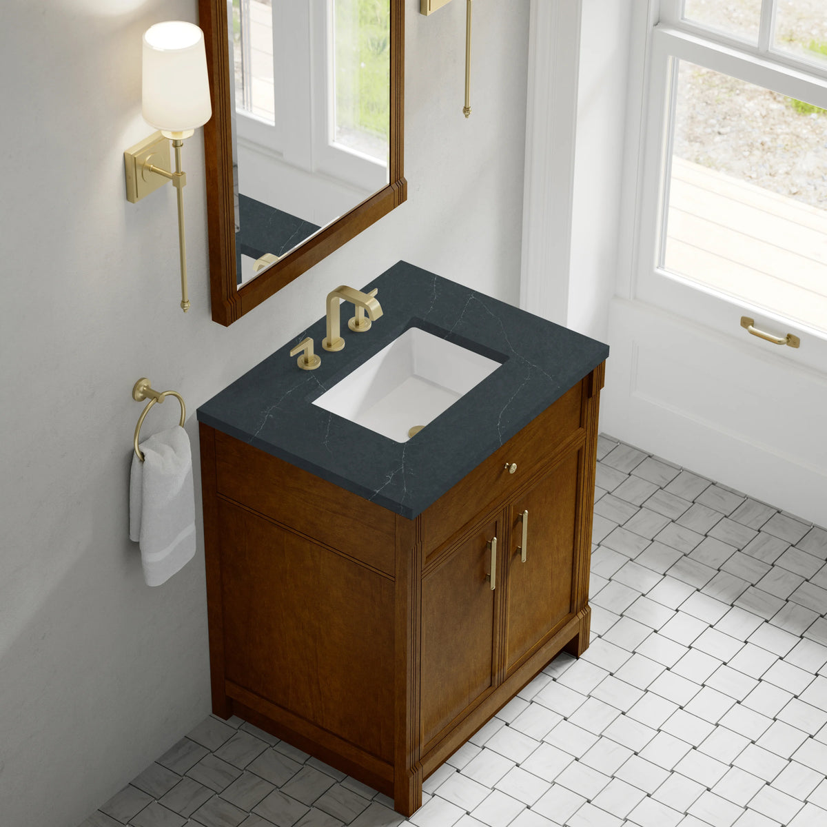 Bellshire 30" Single Vanity, Honey Oak w/ 3 CM Charcoal Soapstone Silestone Top, view 7