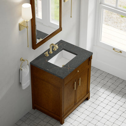Bellshire 30" Single Vanity, Honey Oak w/ 3 CM Parisien Bleu Silestone Top, view 7