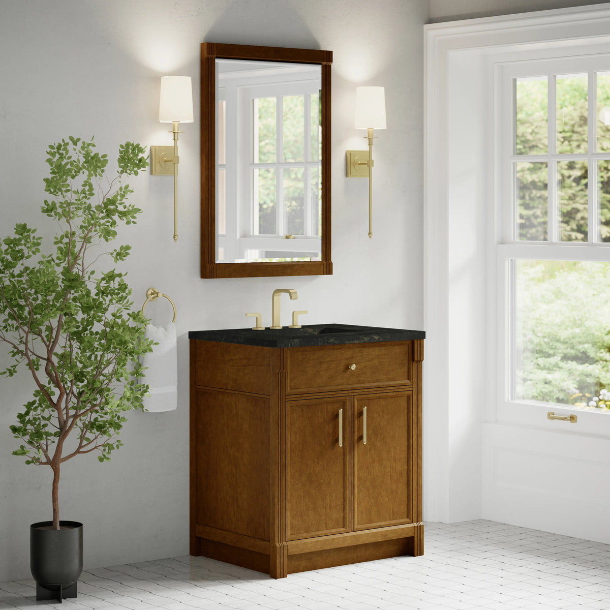 Bellshire 30" Single Vanity, Honey Oak w/ 3 CM Phantome Eclos Top, view 4