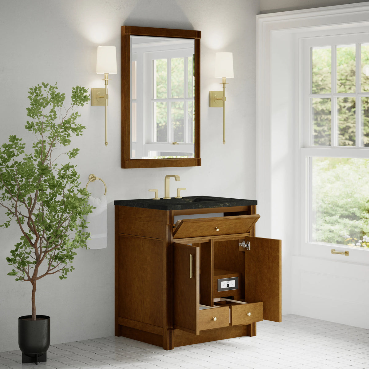 Bellshire 30" Single Vanity, Honey Oak w/ 3 CM Phantome Eclos Top, view 5