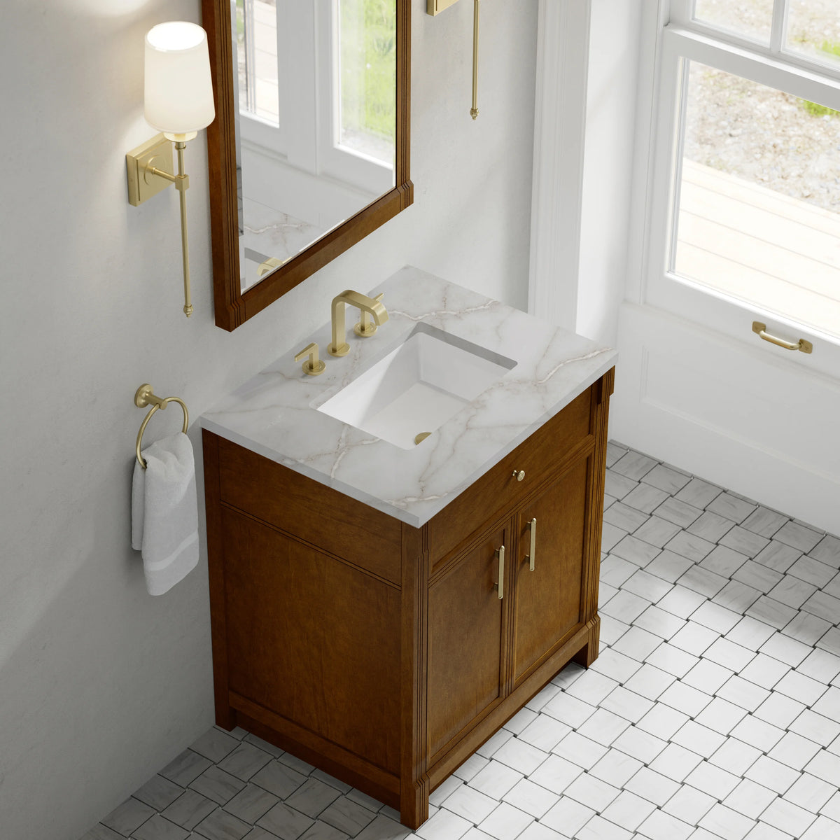 Bellshire 30" Single Vanity, Honey Oak w/ 3 CM Victorian Silver Silestone Top, view 7