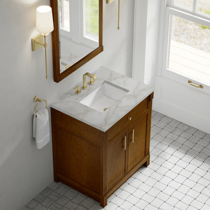 Bellshire 30" Single Vanity, Honey Oak w/ 3 CM Victorian Silver Silestone Top, view 7