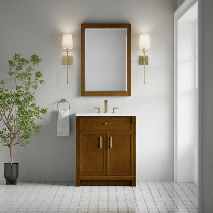 Bellshire 30" Single Vanity, Honey Oak w/ 3 CM White Zeus Silestone Top, view 3