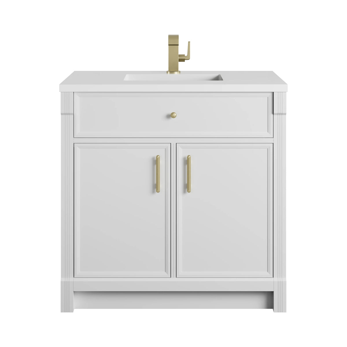Bellshire 36" Single Vanity, Bright White w/ Single Hole 3 CM White Zeus Silestone Top and Matching Backsplash, view 2