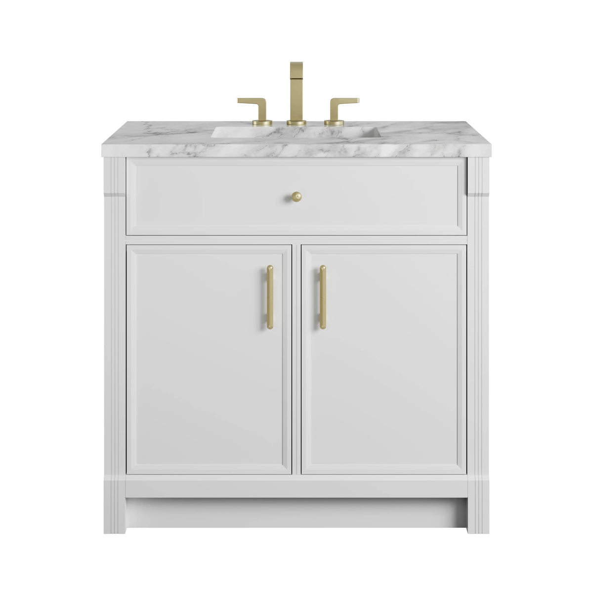 Bellshire 36" Single Vanity, Bright White w/ 3 CM Carrara Marble Top
