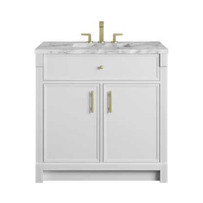 Bellshire 36" Single Vanity, Bright White w/ 3 CM Carrara Marble Top
