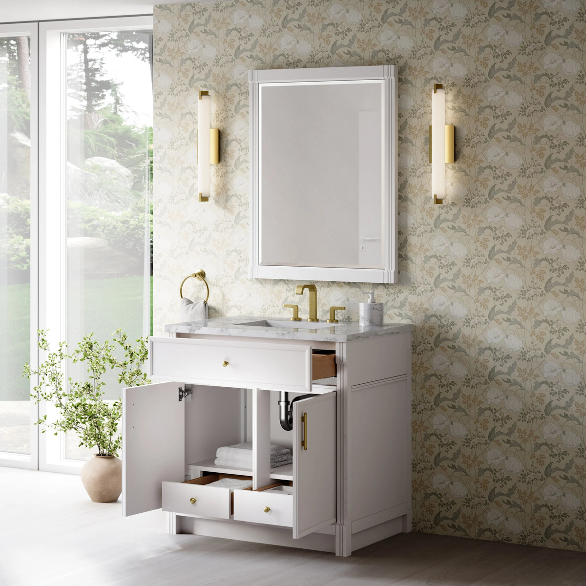 Bellshire 36" Single Vanity, Bright White w/ 3 CM Carrara Marble Top, view 5
