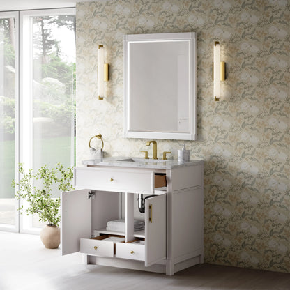 Bellshire 36" Single Vanity, Bright White w/ 3 CM Carrara Marble Top, view 5