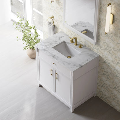 Bellshire 36" Single Vanity, Bright White w/ 3 CM Carrara Marble Top, view 7